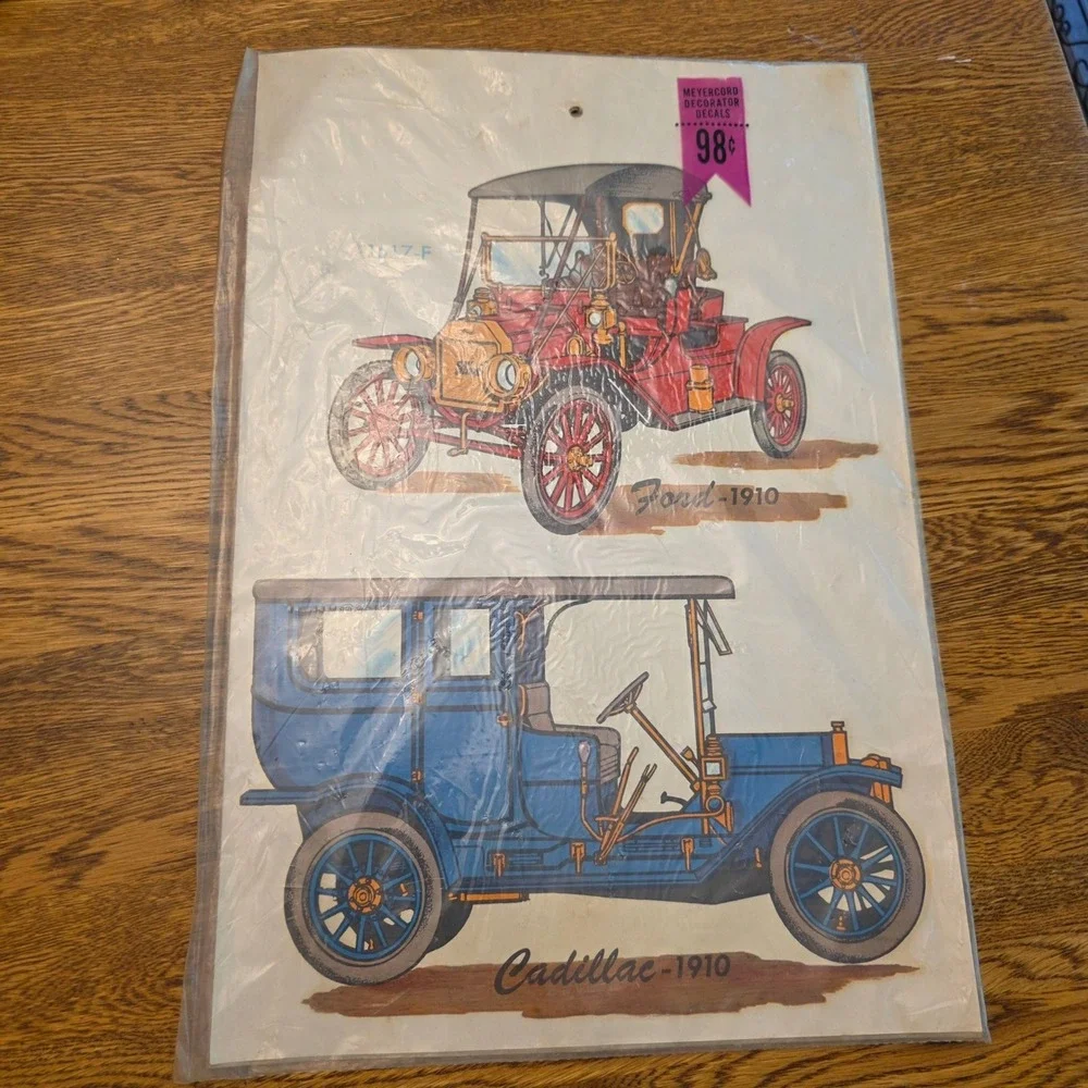 Vintage Meyercord Decals 1910 Ford‎ & Cadillac Classic Car Water Transfer NOS